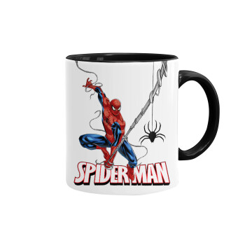 Spiderman fly, Κούπα χρωματιστή μαύρη, κεραμική, 330ml