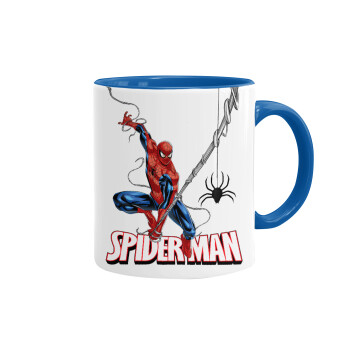 Spiderman fly, Mug colored blue, ceramic, 330ml