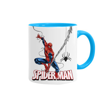 Spiderman fly, Mug colored light blue, ceramic, 330ml