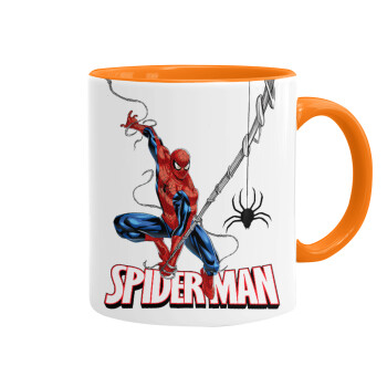 Spiderman fly, Mug colored orange, ceramic, 330ml