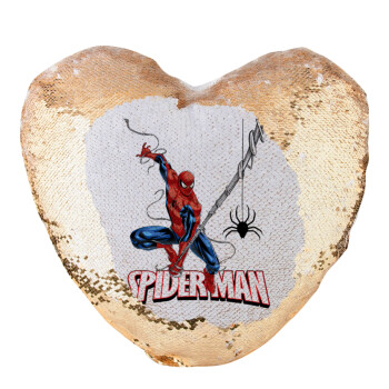 Spiderman fly, Μαξιλάρι καναπέ καρδιά Μαγικό Χρυσό με πούλιες 40x40cm περιέχεται το  γέμισμα