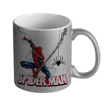 Spiderman fly, Κούπα Ασημένια Glitter που γυαλίζει, κεραμική, 330ml