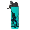 Metallic water bottle with safety lid, 850ml aluminum