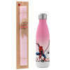 Easter Set, Metallic pink/white (Stainless steel) thermos, double-walled, 500ml & aromatic flat Easter candle (30cm) (PINK)