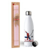 Easter Set, metallic stainless steel water bottle (750ml) & scented flat Easter candle (30cm) (PINK)