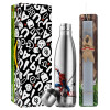 Easter Set, metallic stainless thermos flask (500ml) & scented flat Easter candle (30cm) (GRAY)