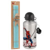 Easter Set, metallic silver aluminum water bottle (500ml) & scented flat Easter candle (30cm) (TURQUOISE)