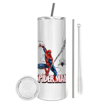 Spiderman fly, Eco friendly ποτήρι θερμό (tumbler) από ανοξείδωτο ατσάλι 600ml, με μεταλλικό καλαμάκι & βούρτσα καθαρισμού