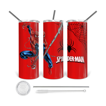 Spiderman fly, 360 Eco friendly ποτήρι θερμό (tumbler) από ανοξείδωτο ατσάλι 600ml, με μεταλλικό καλαμάκι & βούρτσα καθαρισμού
