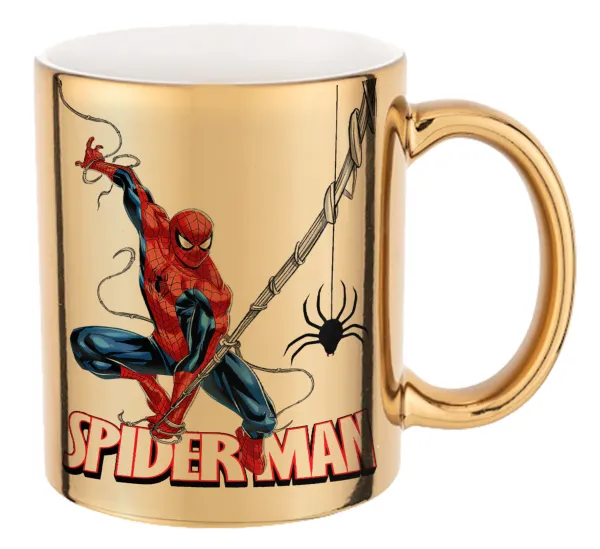 Spiderman fly — Mug ceramic, gold mirror, 330ml