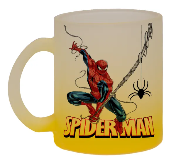 Spiderman fly — Two-tone glass mug with matte yellow base, 330ml