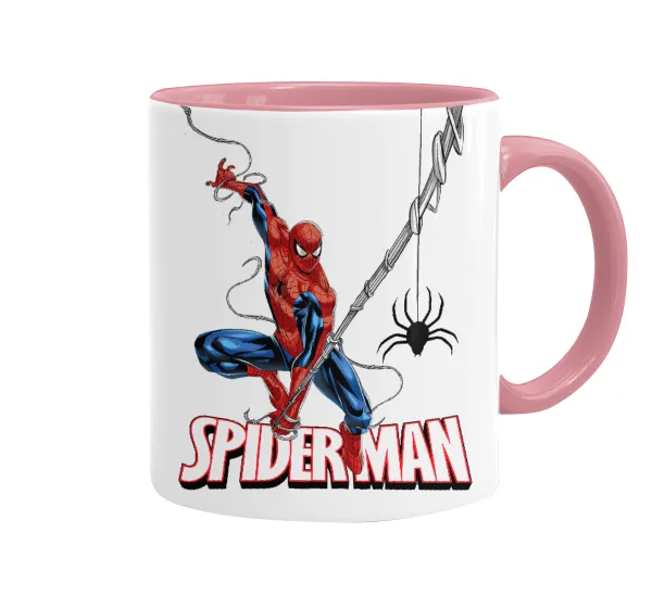 Spiderman fly — Κούπα χρωματιστή ροζ, κεραμική, 330ml