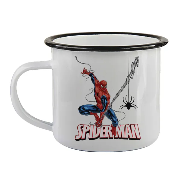 Spiderman fly — Enamel mug with black rim, 360ml