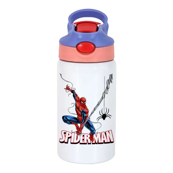 Spiderman fly — Παιδικό παγούρι θερμό, ανοξείδωτο, με καλαμάκι ασφαλείας, ροζ/μωβ (350ml)
