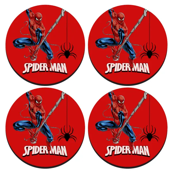 Spiderman fly — ΣΕΤ 4 Σουβέρ ξύλινα στρογγυλά (9cm)