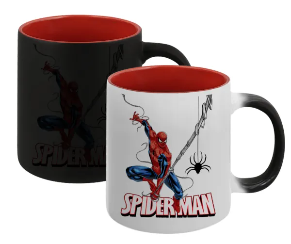 Spiderman fly — Κούπα Μαγική εσωτερικό κόκκινο, κεραμική, 330ml που αλλάζει χρώμα με το ζεστό ρόφημα