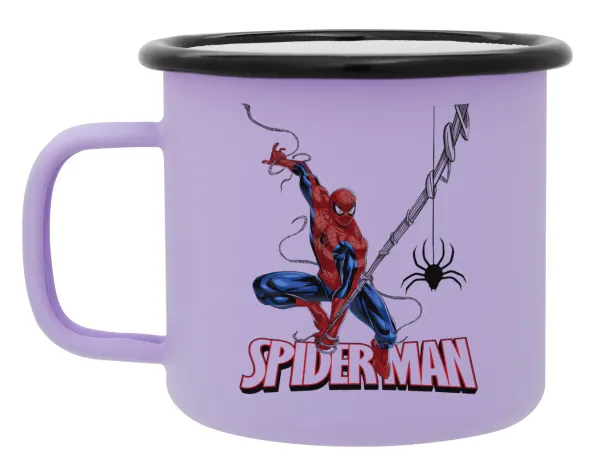 Spiderman fly — Metal enamel mug, matte light pastel purple, 360ml