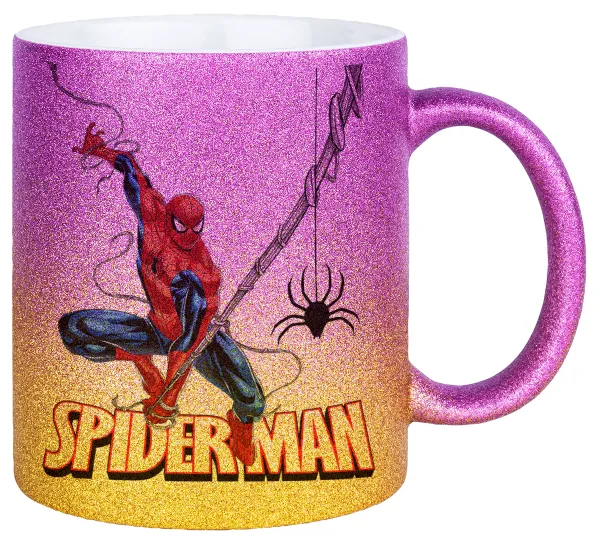 Spiderman fly — Κούπα Χρυσή/Ροζ Glitter, κεραμική, 330ml