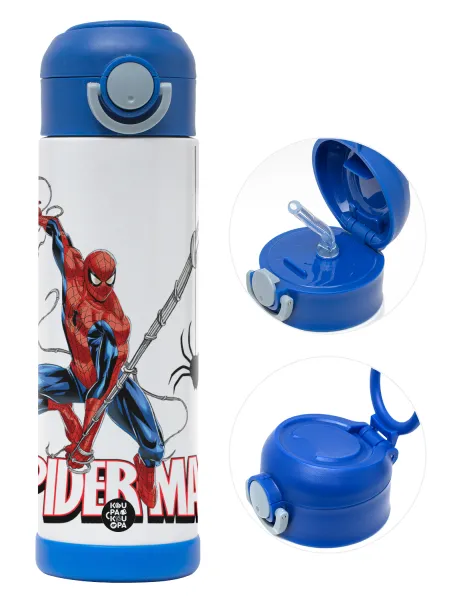 Spiderman fly — Παιδικό παγούρι θερμό, ανοξείδωτο, με καλαμάκι ασφαλείας, ΜΠΛΕ (500ml)