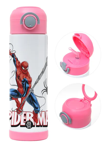 Spiderman fly — Παιδικό παγούρι θερμό, ανοξείδωτο, με καλαμάκι ασφαλείας, ΡΟΖ (500ml)