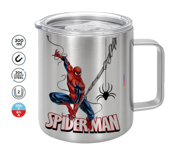 Spiderman fly — Double-walled stainless steel mug 300ml with temperature-retaining lid
