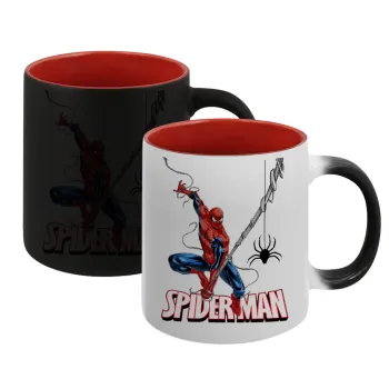 Spiderman fly, Κούπα Μαγική εσωτερικό κόκκινο, κεραμική, 330ml που αλλάζει χρώμα με το ζεστό ρόφημα