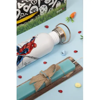 Spiderman fly, Πασχαλινή Λαμπάδα με παγούρι μεταλλικό (620ml, stainless steel) & κερί αρωματικό πλακέ (30cm) (ΤΙΡΚΟΥΑΖ)