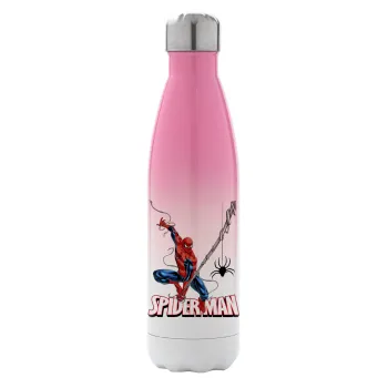 Spiderman fly, Metal mug thermos Pink/White (Stainless steel), double wall, 500ml