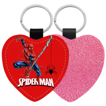 Spiderman fly, Μπρελόκ PU δερμάτινο glitter καρδιά ΡΟΖ