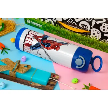 Spiderman fly, Easter candle, Childrens hot water bottle, stainless steel, with safety straw, BLUE (500ml)