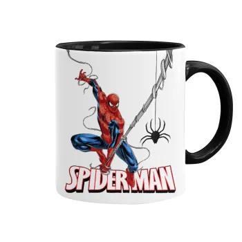 Spiderman fly, Κούπα χρωματιστή μαύρη, κεραμική, 330ml