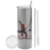 Tumbler stainless steel Silver 600ml, with metal straw & cleaning brush