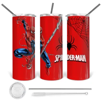 Spiderman fly, Tumbler ποτήρι θερμό από ανοξείδωτο ατσάλι 600ml, με μεταλλικό καλαμάκι & βούρτσα καθαρισμού