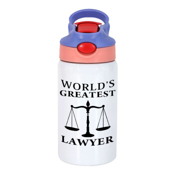 World's greatest Lawyer, Children's hot water bottle, stainless steel, with safety straw, pink/purple (350ml)