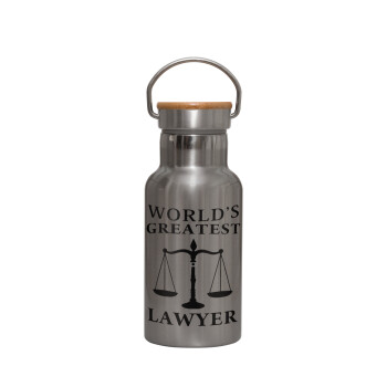 World's greatest Lawyer, Stainless steel metallic thermos flask, silver with a bamboo lid, double-walled, 350ml.