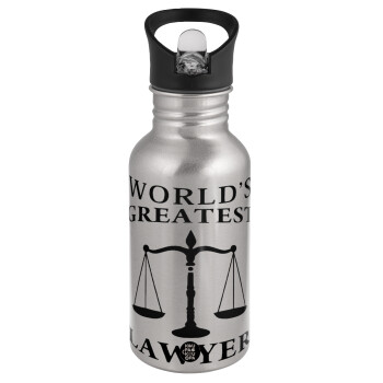 World's greatest Lawyer, Water bottle Silver with straw, stainless steel 500ml