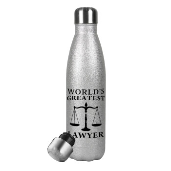 World's greatest Lawyer, Metallic Glitter Silver Thermos Flask (Stainless steel), double-walled, 500ml