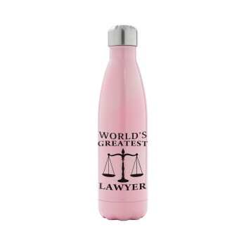 World's greatest Lawyer, Metal mug thermos Pink Iridiscent (Stainless steel), double wall, 500ml