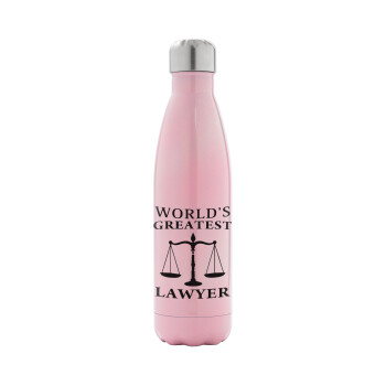 World's greatest Lawyer, Metal mug thermos Pink Iridiscent (Stainless steel), double wall, 500ml