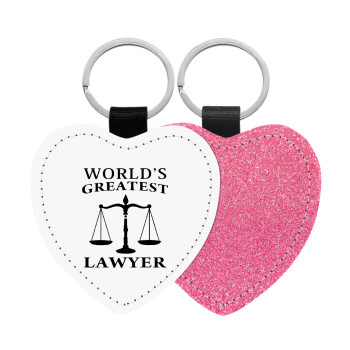 World's greatest Lawyer, Μπρελόκ PU δερμάτινο glitter καρδιά ΡΟΖ