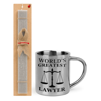 World's greatest Lawyer, Πασχαλινό Σετ, μεταλλική κούπα θερμό (300ml) & πασχαλινή λαμπάδα αρωματική πλακέ (30cm) (ΓΚΡΙ)