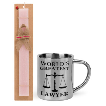 World's greatest Lawyer, Πασχαλινό Σετ, μεταλλική κούπα θερμό (300ml) & πασχαλινή λαμπάδα αρωματική πλακέ (30cm) (ΡΟΖ)