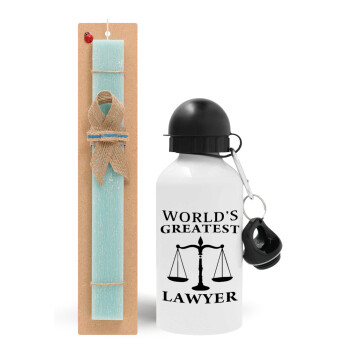 World's greatest Lawyer, Easter Set, metallic aluminum water bottle (500ml) & scented flat candle (30cm) (TURQUOISE)