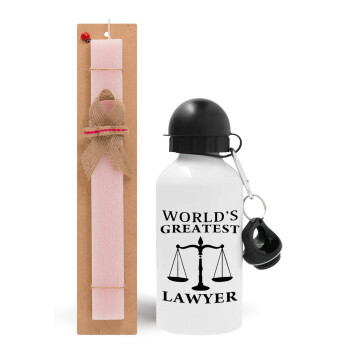 World's greatest Lawyer, Πασχαλινό Σετ, παγούρι μεταλλικό αλουμινίου (500ml) & πασχαλινή λαμπάδα αρωματική πλακέ (30cm) (ΡΟΖ)