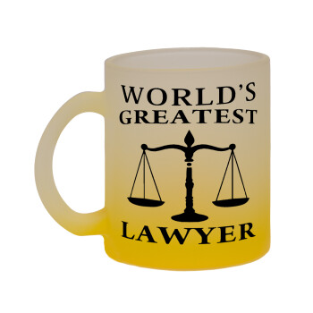 World's greatest Lawyer, Κούπα γυάλινη δίχρωμη με βάση το κίτρινο ματ, 330ml