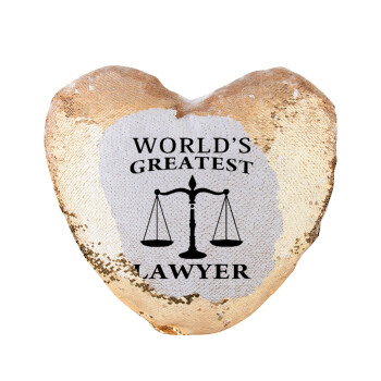 World's greatest Lawyer, Μαξιλάρι καναπέ καρδιά Μαγικό Χρυσό με πούλιες 40x40cm περιέχεται το  γέμισμα
