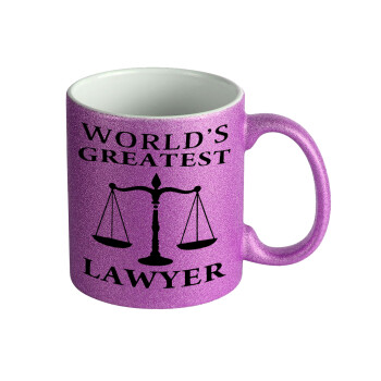 World's greatest Lawyer, Κούπα Μωβ Glitter που γυαλίζει, κεραμική, 330ml
