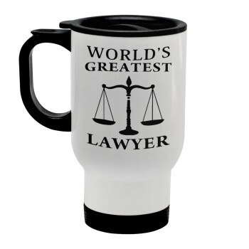 World's greatest Lawyer, Stainless steel travel mug with lid, double wall white 450ml