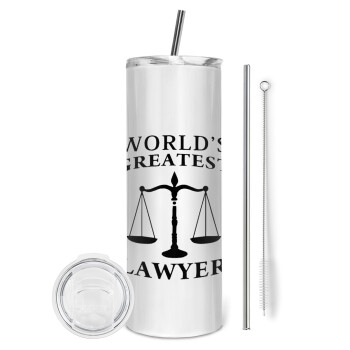 World's greatest Lawyer, Eco friendly ποτήρι θερμό (tumbler) από ανοξείδωτο ατσάλι 600ml, με μεταλλικό καλαμάκι & βούρτσα καθαρισμού