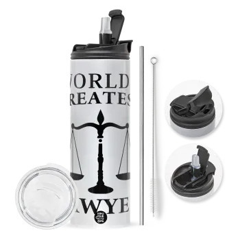 World's greatest Lawyer, Travel Tumbler 2 Lids, with metal straw & cleaning brush (Stainless steel 304 Food grade, BPA free, 600ml)